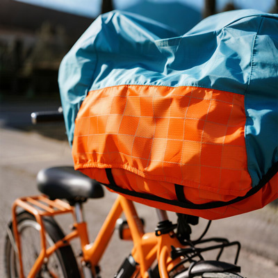 Close-up of mesh panel on bike cover showing breathability