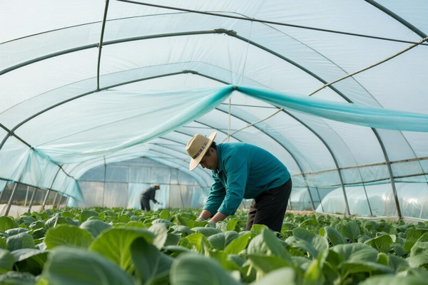 Leafy greens in greenhouse with inner film