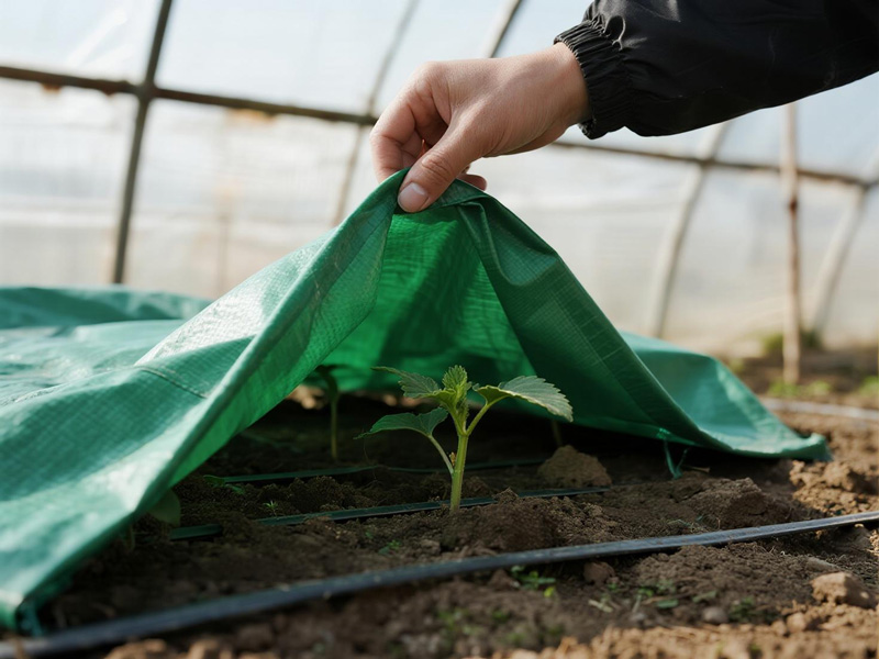 Close-up of frost protection fabric showing breathability
