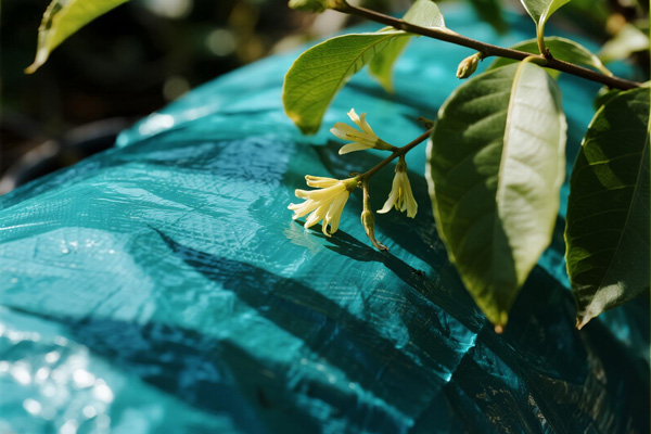 Tree saplings covered with frost protection fabric