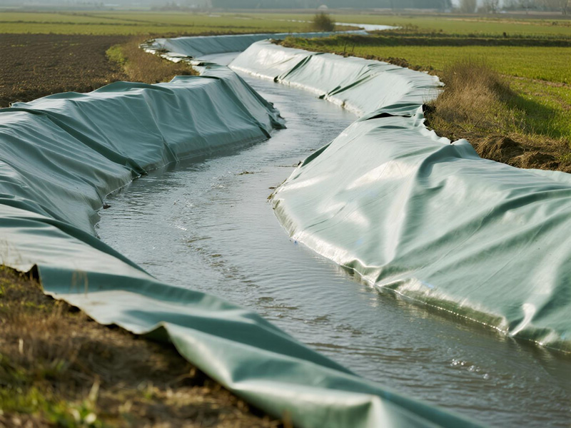 Agricultural irrigation canal lined with anti-leakage PE fabric