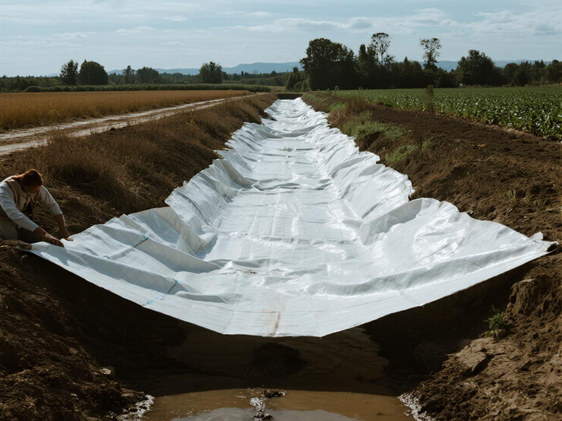 Water flowing through lined irrigation canal with minimal seepage
