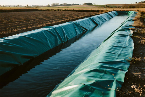Farm irrigation canals lined with anti-leakage fabric