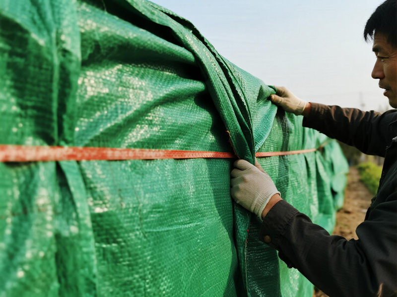 Close-up of breathable weave structure of crop drying cover