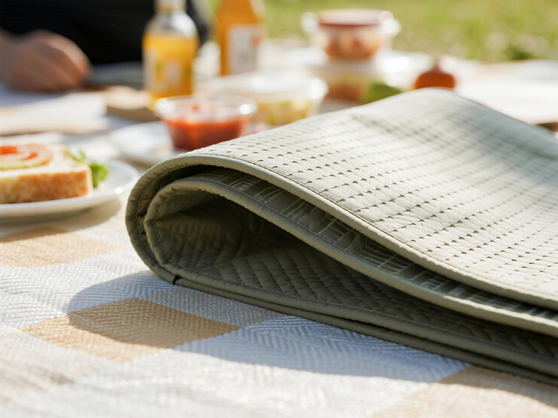 Close-up of waterproof PE backing showing water resistance