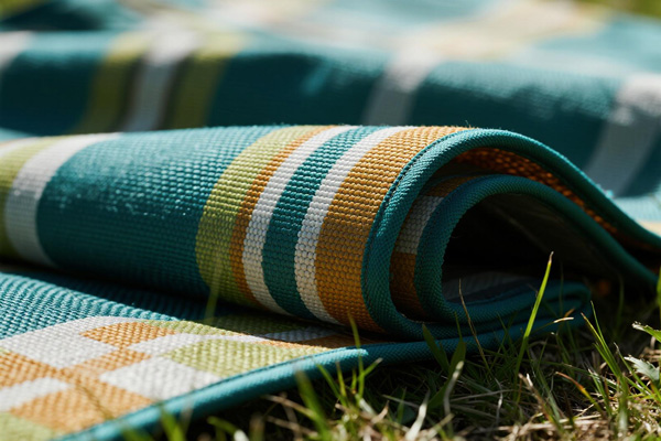 Picnic blanket used in park with food spread