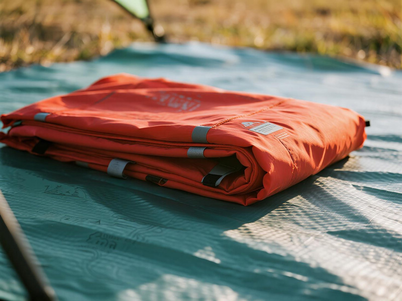 Tent footprint with stake loops securing it to the ground