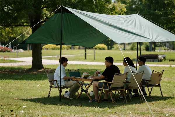 Sun shade tarp at outdoor picnic