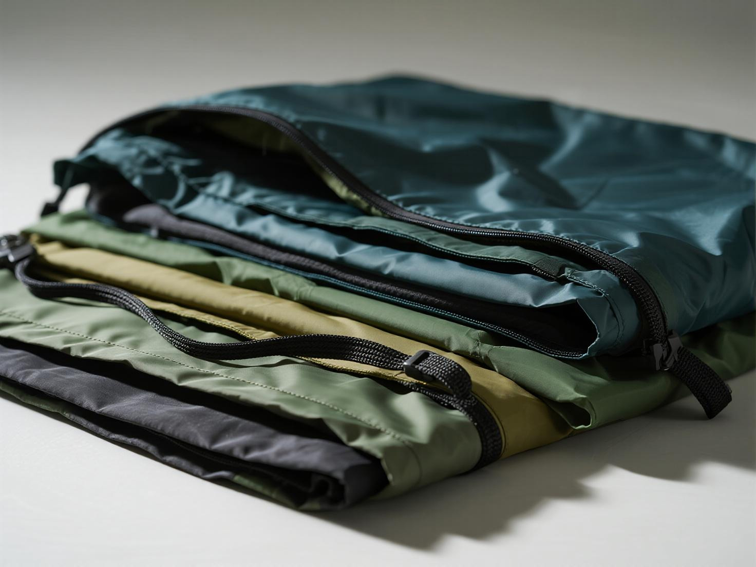 Camping gear packed in waterproof storage tarp