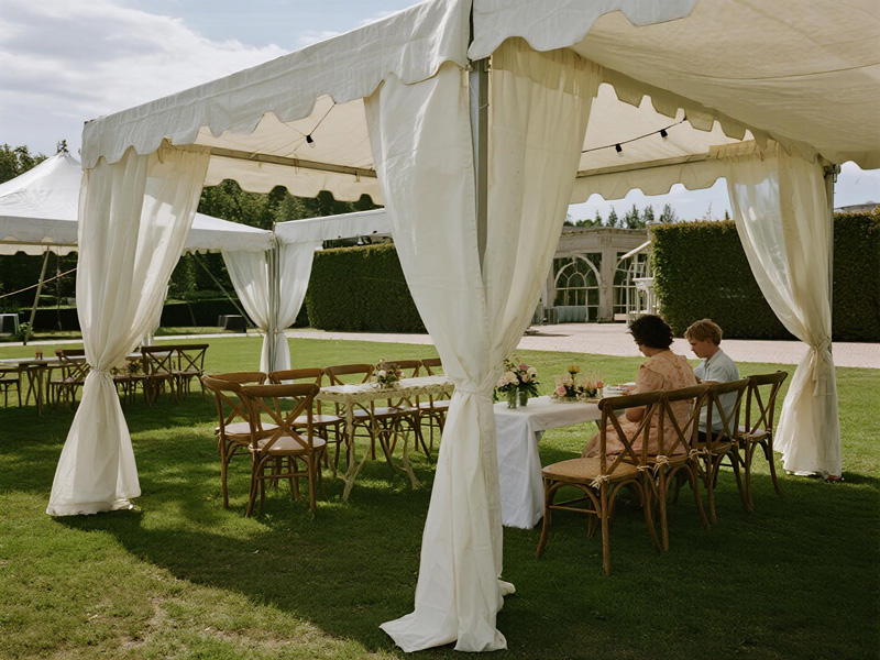 Covered wedding reception area