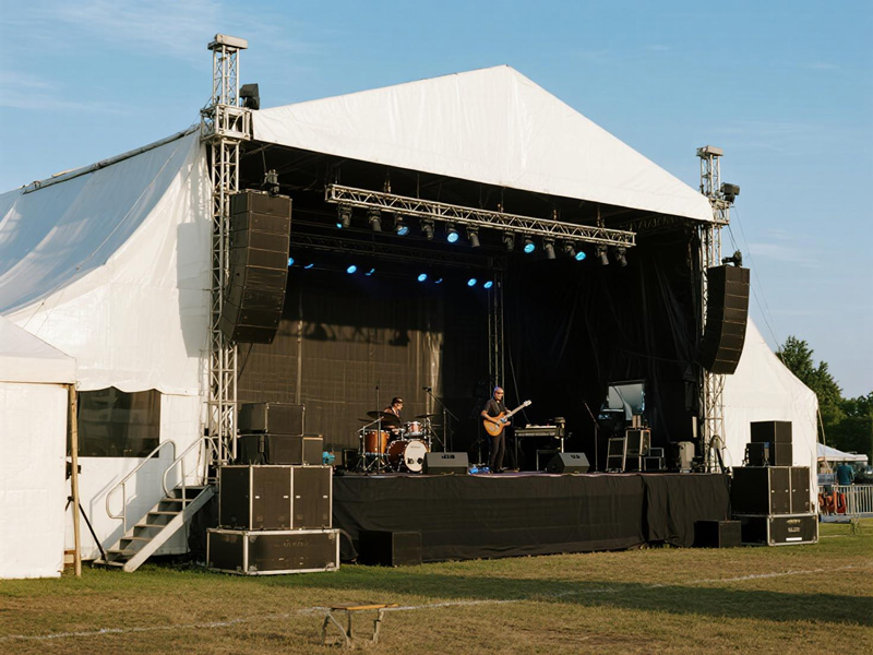 Stage side rain cover showing professional design features