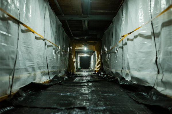 Material storage area with moisture-proof cloth pathways