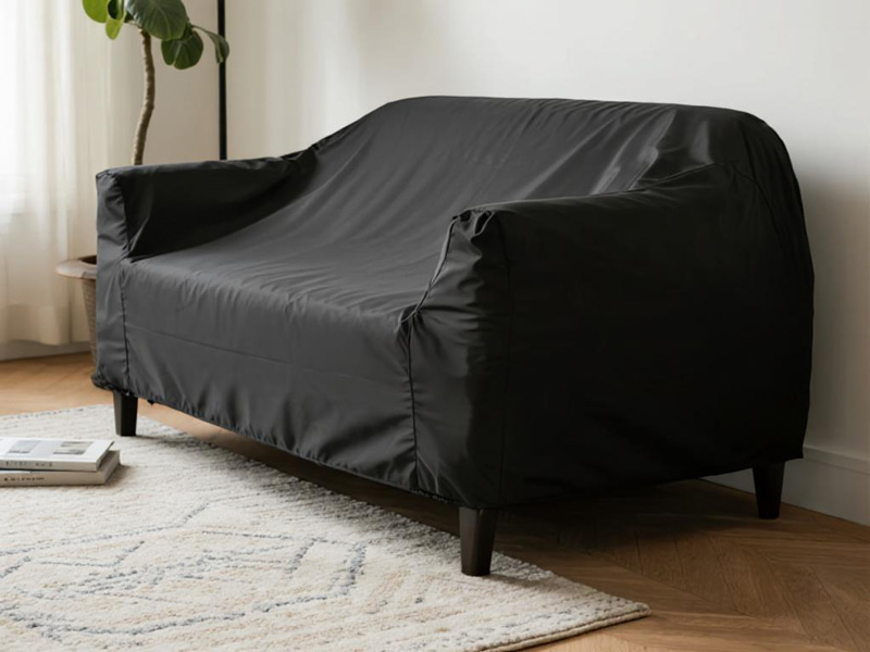 Pet-friendly sofa cover with dog on couch