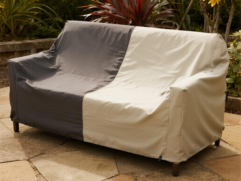 Sofa cover showing secure fit system and design details