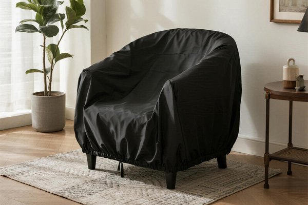 Pet owner with dog on sofa protected by cover