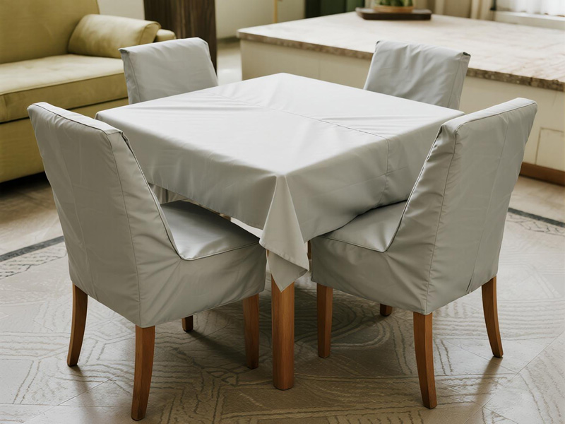 Chair cover showing secure fit and elastic hem