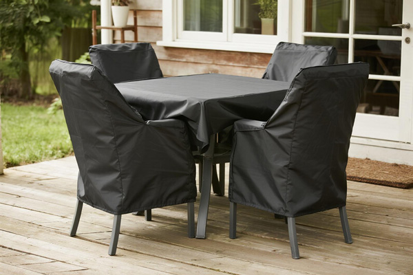 Seasonal storage with covered dining furniture