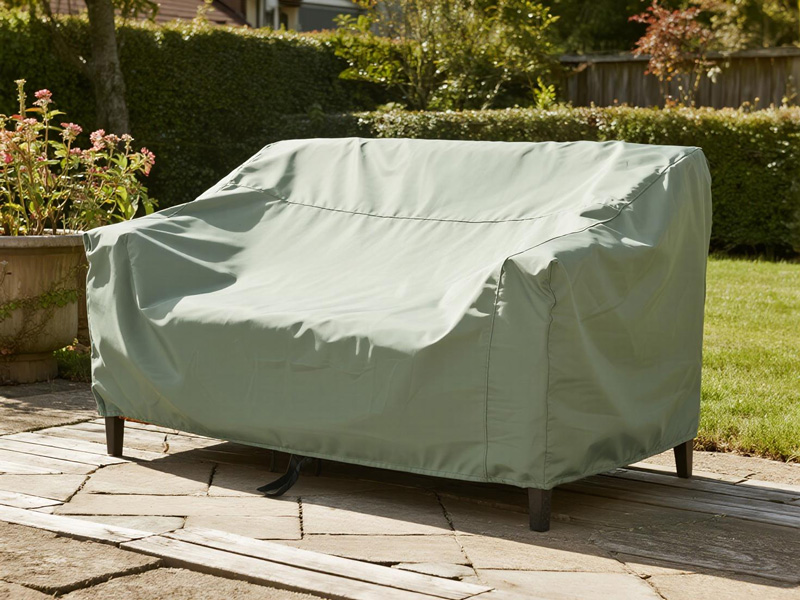 Covered dining set showing secure fit and wind resistance