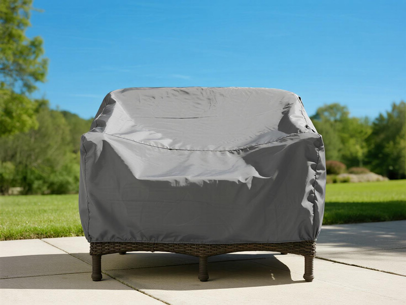 Outdoor furniture covers showing secure fastening system and vented design