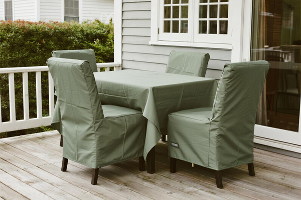 Covered patio dining set in garden