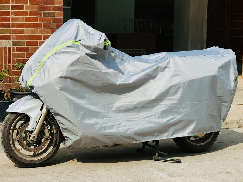 Motorcycle cover in rain showing waterproof properties
