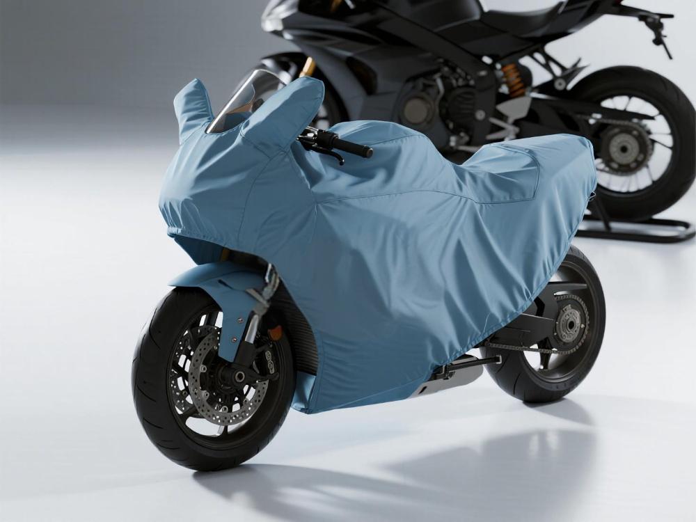 Close-up of Oxford fabric motorcycle cover showing durable construction