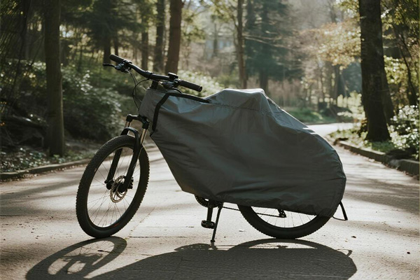 Covered mountain bike in outdoor environment