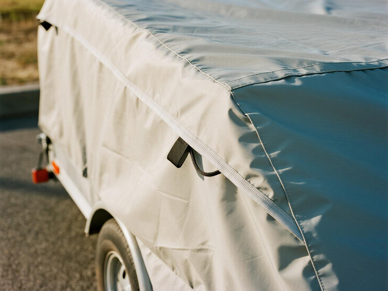 Trailer cover in rain showing waterproof properties
