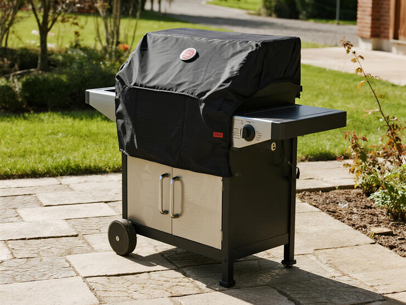 Close-up of Oxford fabric grill cover showing durable construction