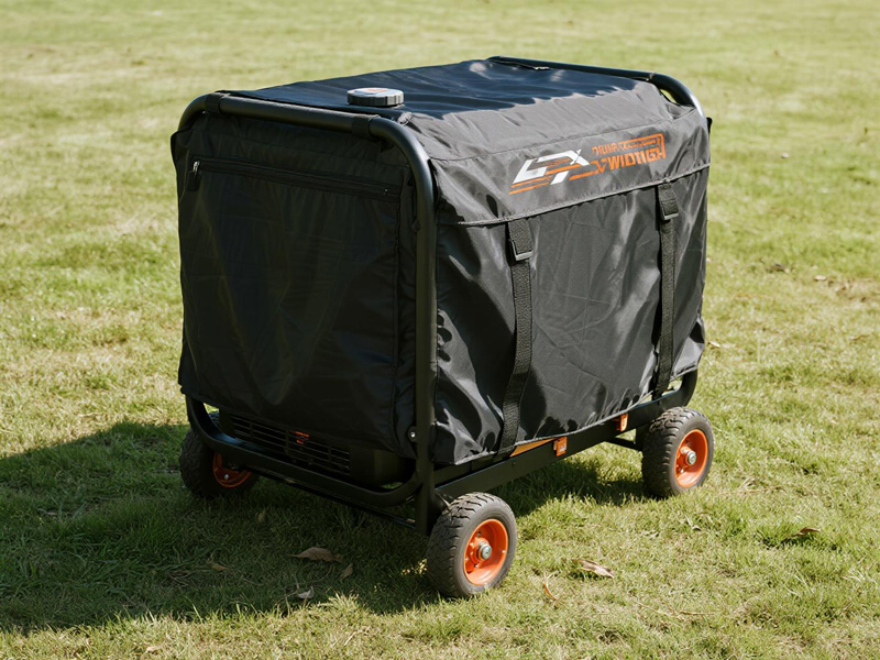 Generator protected with Oxford fabric cover in outdoor setting