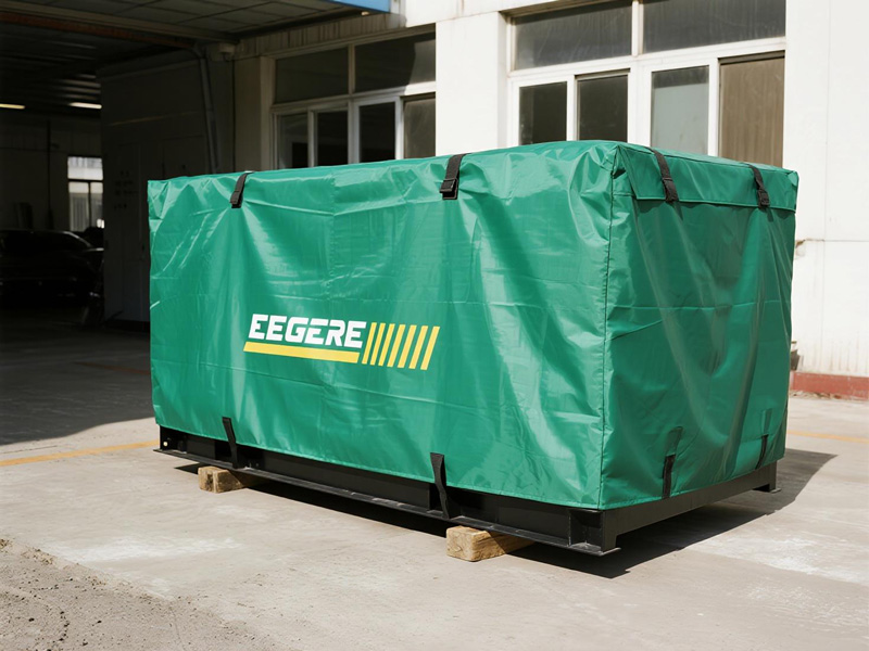 Standby generator with Oxford cover in industrial setting