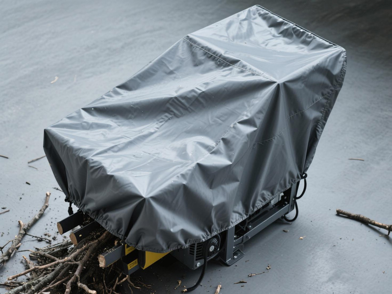 Lawn mower protected with Oxford fabric cover in garden shed