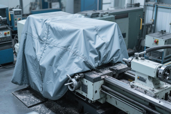 CNC machine covered with industrial dust cover