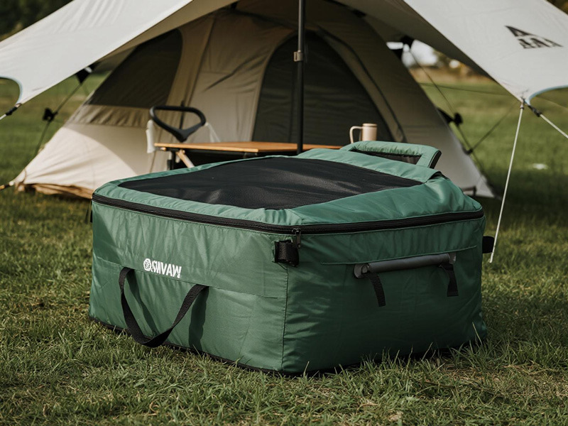 Close-up of Oxford fabric camping storage cover showing durable construction and waterproof features