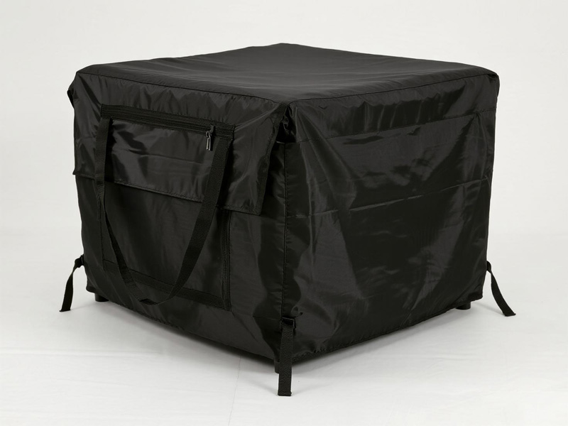 Tent accessories organized in Oxford fabric storage cover showing various compartments