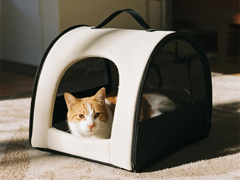 Pet bed cover folded for compact storage