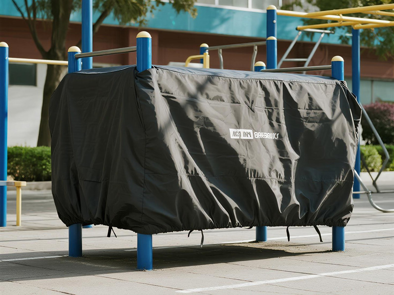 Covered fitness equipment in rainy weather