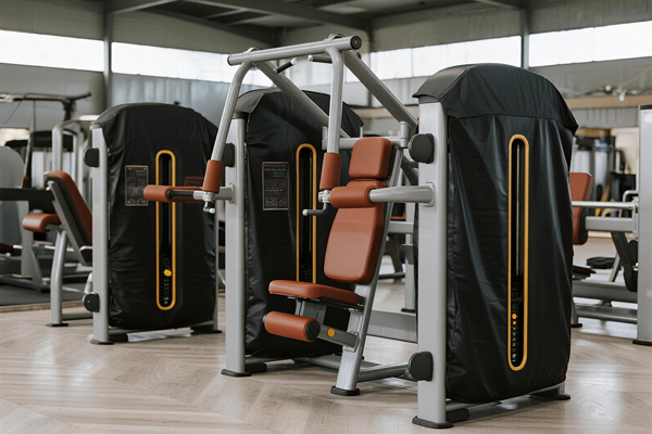 Weight bench covered with protective cover