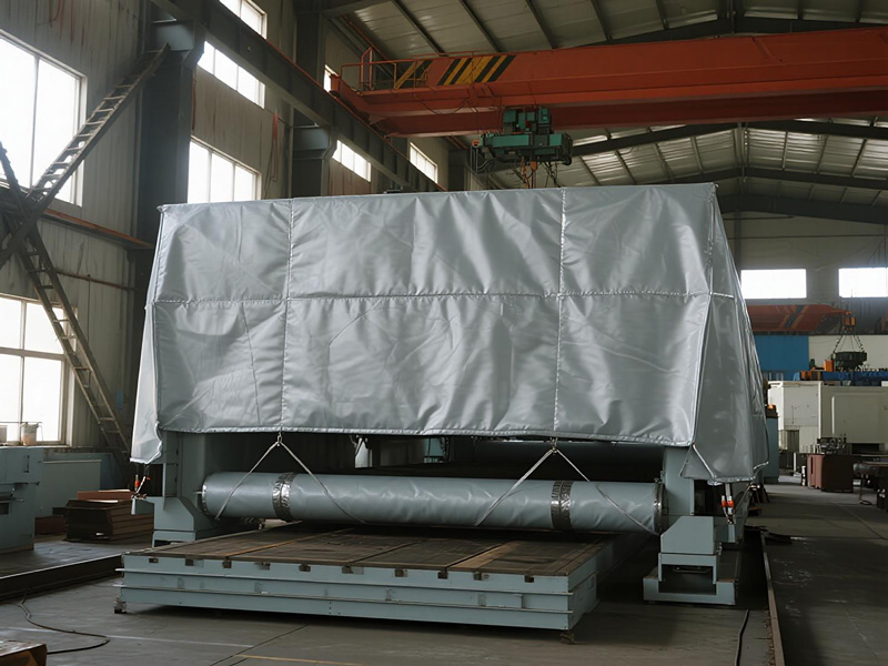 Large factory machinery covered with polyester dust protector