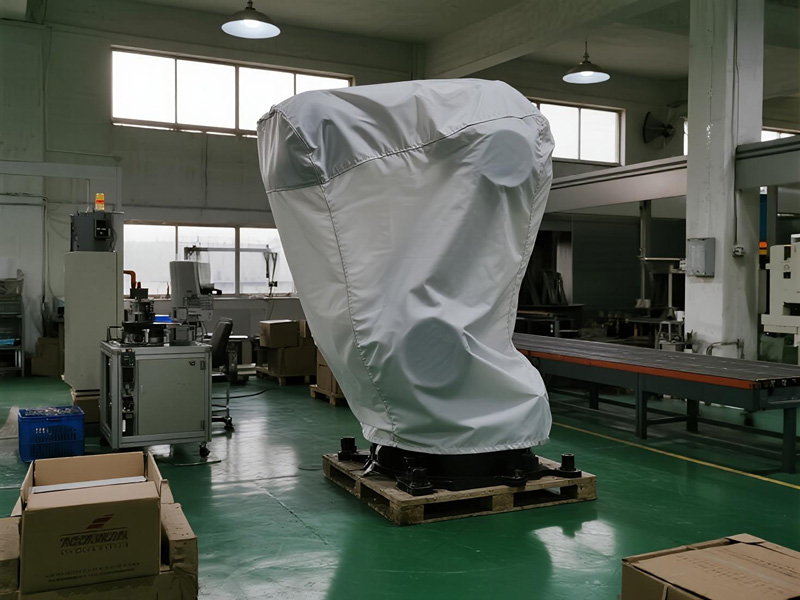 Close-up of reinforced seams on industrial equipment cover