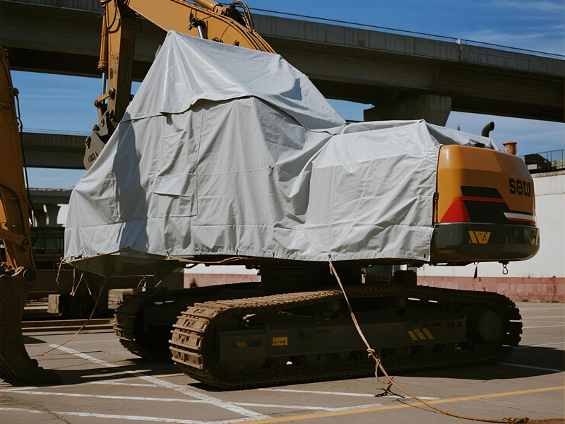 Custom-fit equipment cover showing secure fastening system
