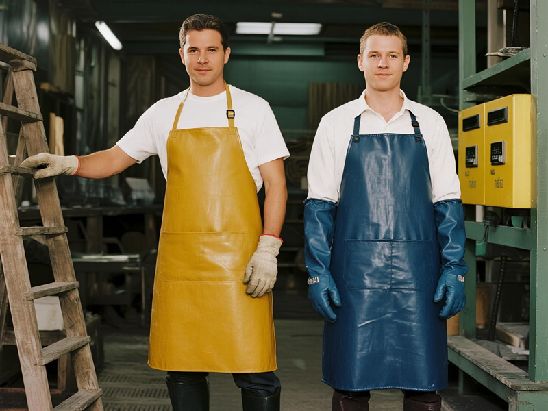 Close-up of apron fabric showing waterproof coating