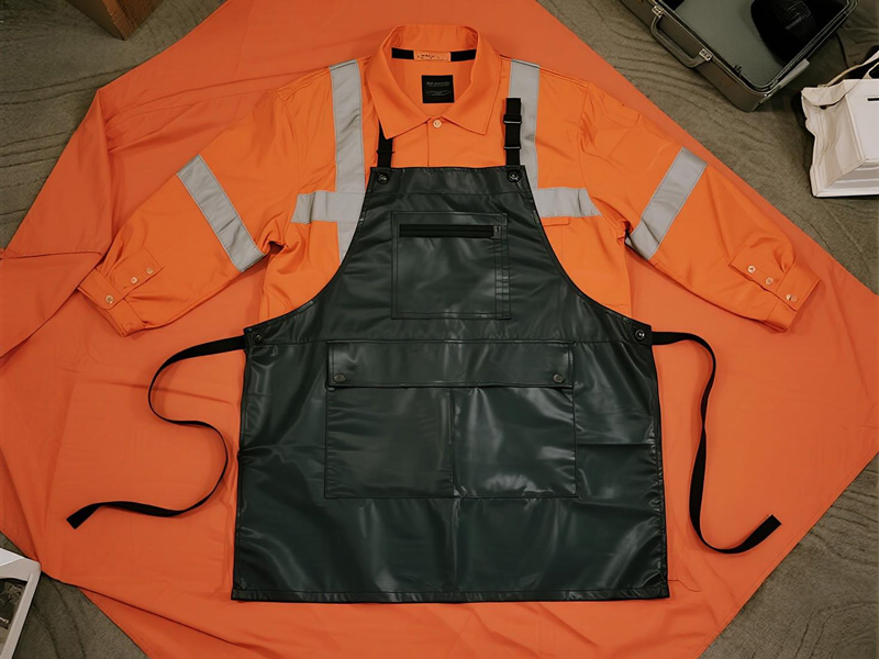 Adjustable straps and buckle system on protective apron