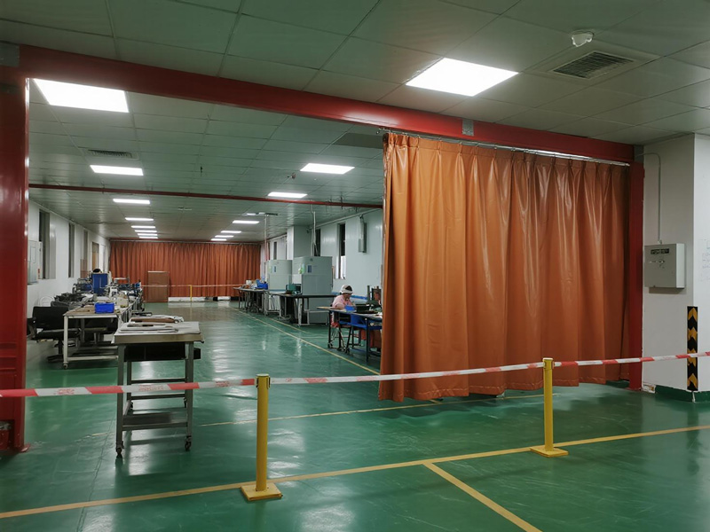 Curtain used as welding safety barrier in workshop