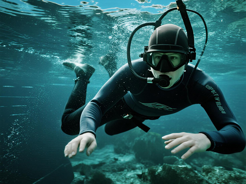 Diver wearing wetsuit with protective inner liner