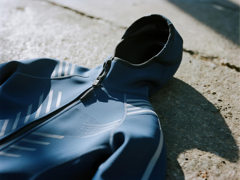 Technical view of wetsuit liner fabric showing moisture-wicking properties and durable construction