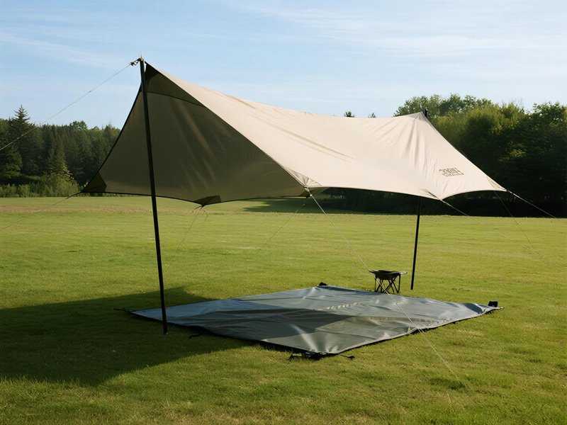 Camping tarp used as picnic area cover