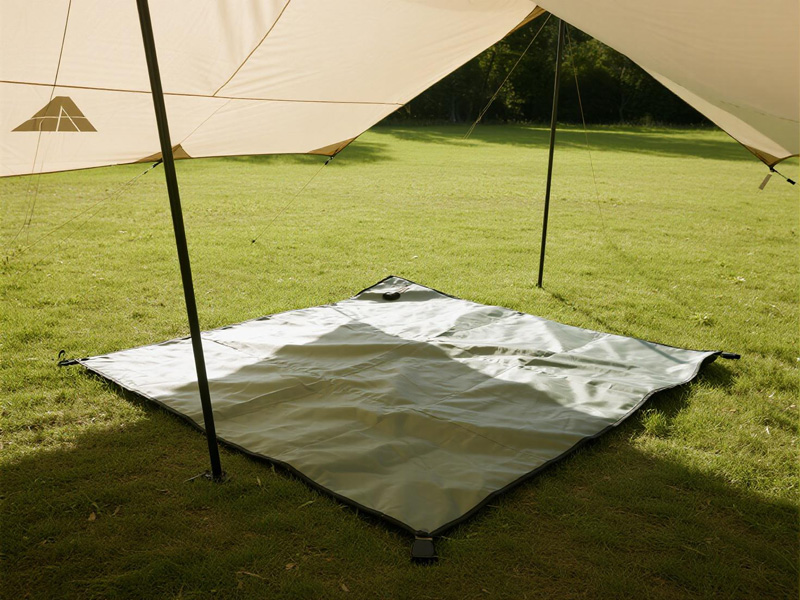 Various sizes of camping tarps displayed for comparison