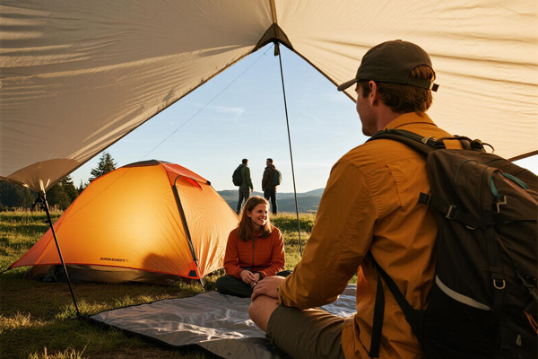 Tarp used as emergency shelter in camping trip