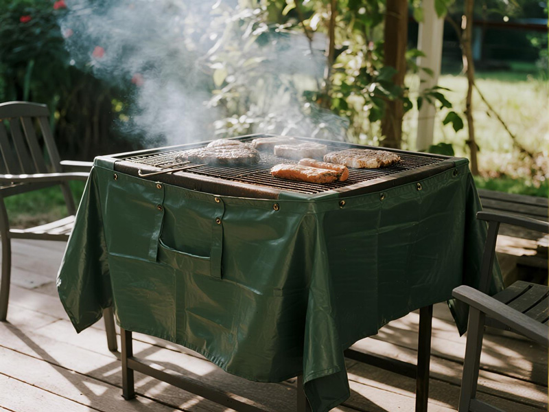 Close-up showing oil resistance on BBQ mat surface